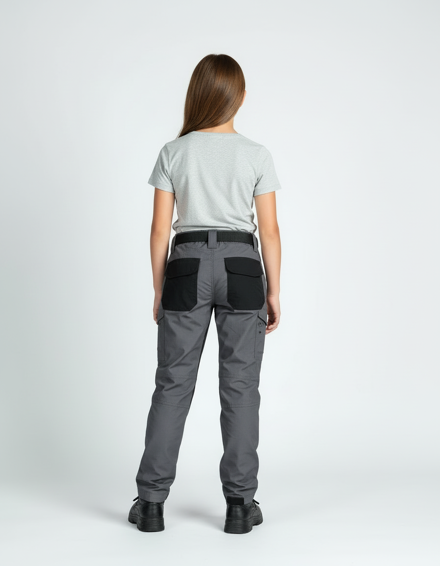 Pantalon Cargo Gris Noir Multipoches Enfant Tactique - Polyester - vue 2