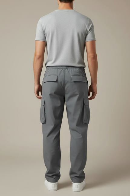 Pantalon Cargo Gris Ample Multipoches Décontracté - Polyester - vue 2