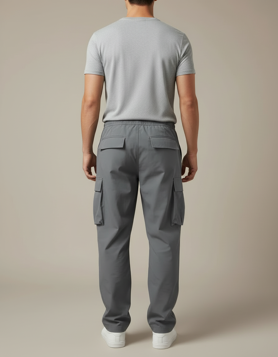 Pantalon Cargo Gris Ample Multipoches Décontracté - Polyester - vue 2