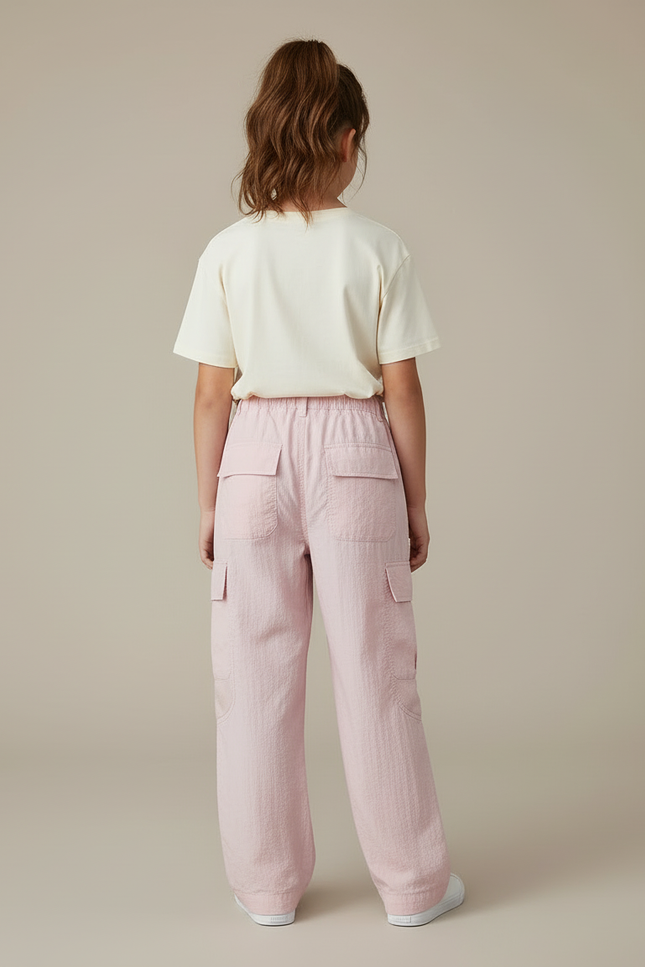 Pantalon Cargo Rose Ample Léger Poches Enfant - Lin - vue 2