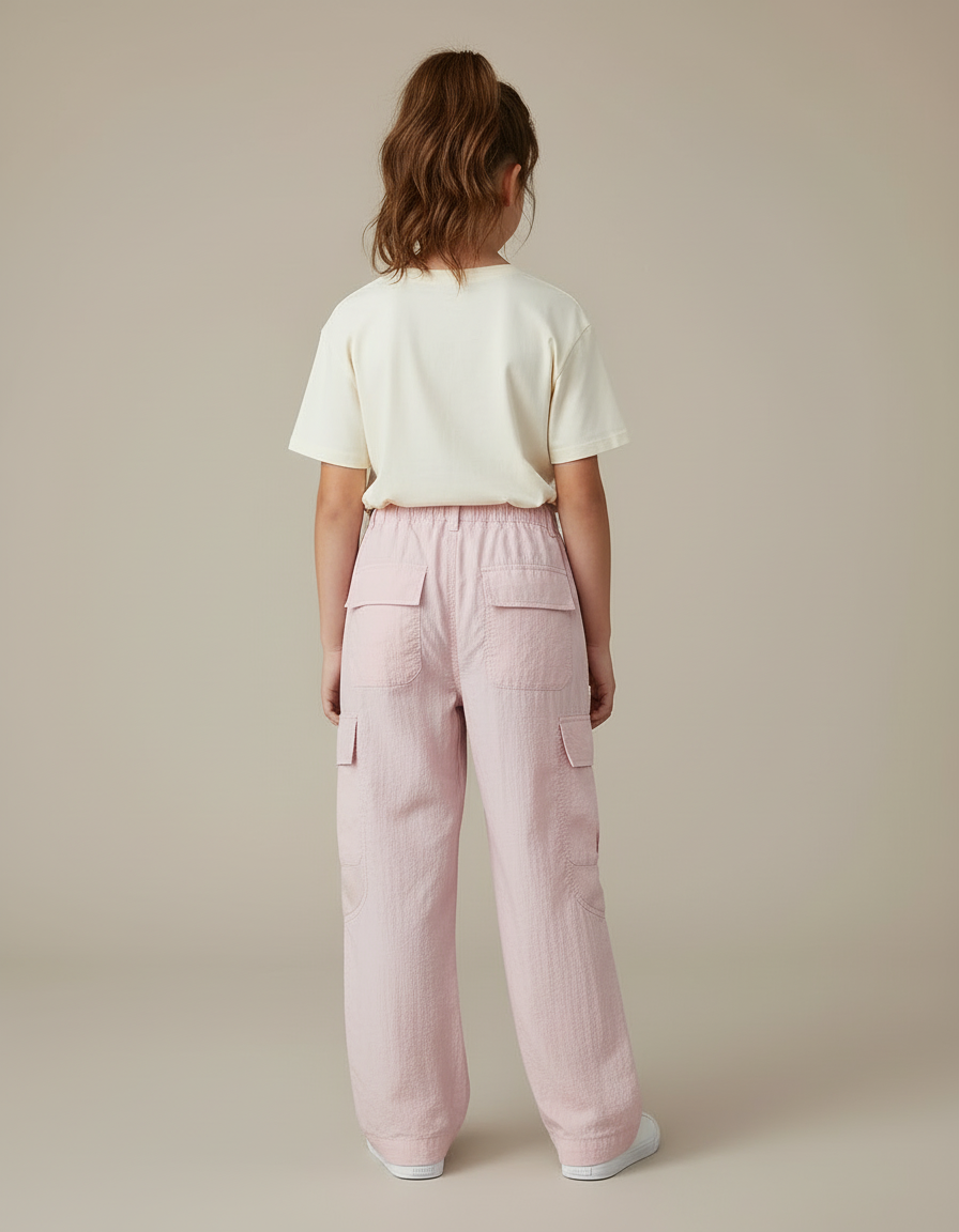 Pantalon Cargo Rose Ample Léger Poches Enfant - Lin - vue 2