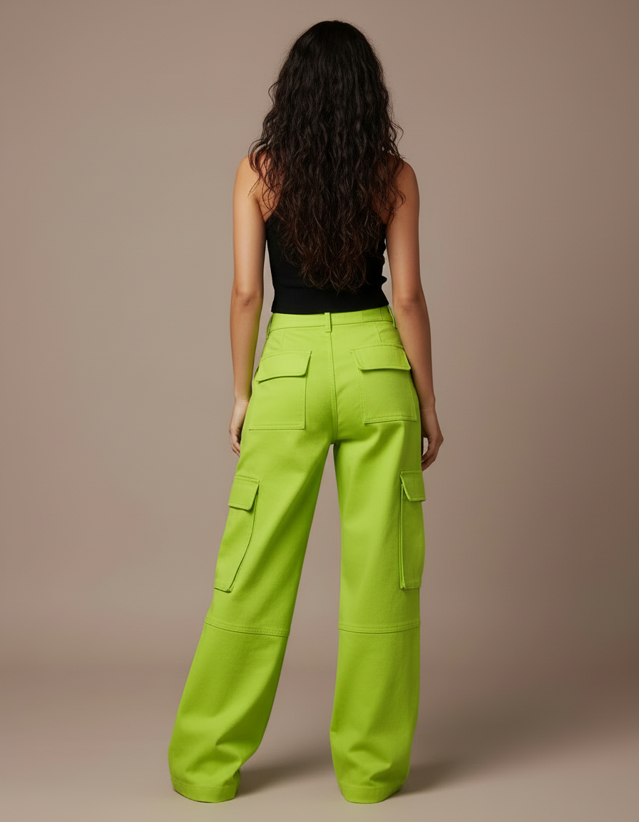 Pantalon Cargo Vert Ample Multi-Poches Femme - Toile - vue 2