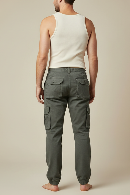 Pantalon Cargo Vert Kaki Ample Coton Homme - Toile - vue 2