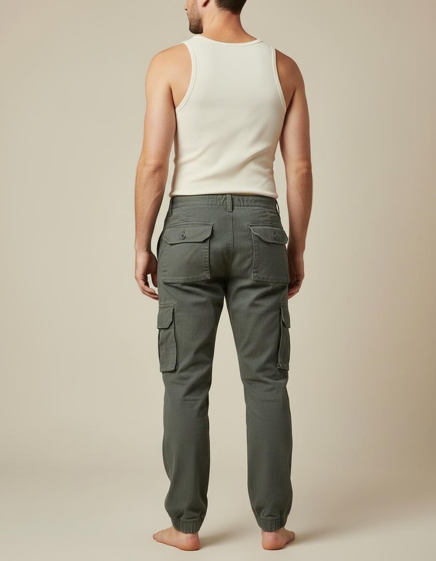 Pantalon Cargo Vert Kaki Ample Coton Homme - Toile - vue 2