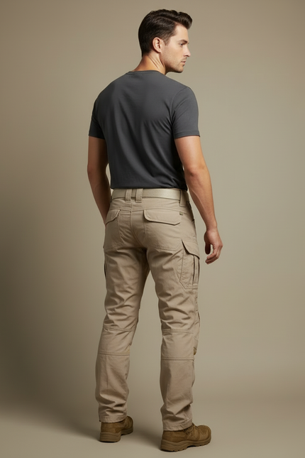 Pantalon Cargo Tactique Beige Résistant Multipoches Homme - Toile - vue 2