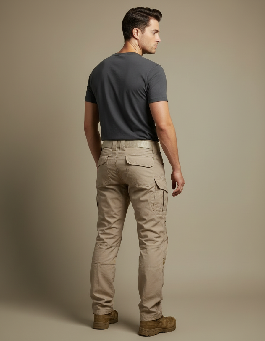 Pantalon Cargo Tactique Beige Résistant Multipoches Homme - Toile - vue 2
