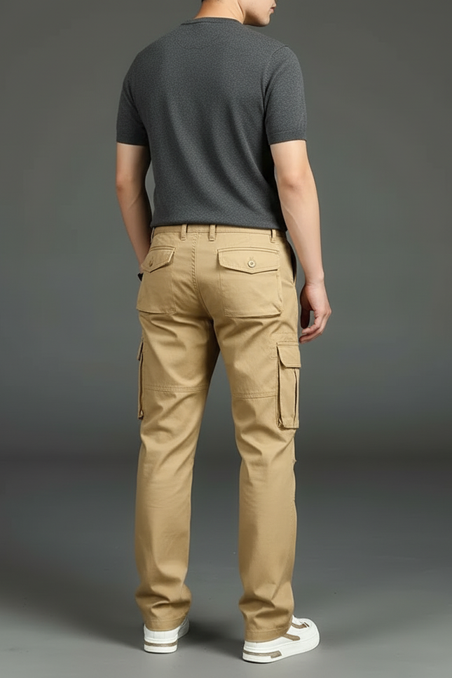 Pantalon Cargo Kaki Coton Ample Multipoches Confortable - vue 2