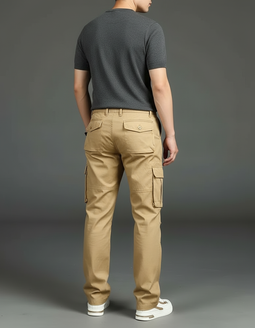 Pantalon Cargo Kaki Coton Ample Multipoches Confortable - vue 2
