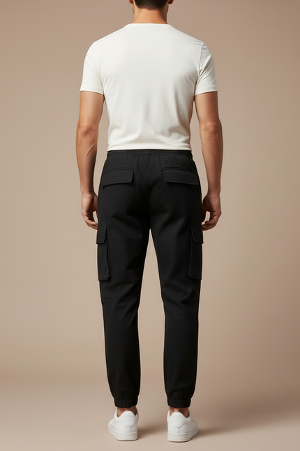 Pantalon Cargo Noir Décontracté Coton Homme Multipoches - vue 2