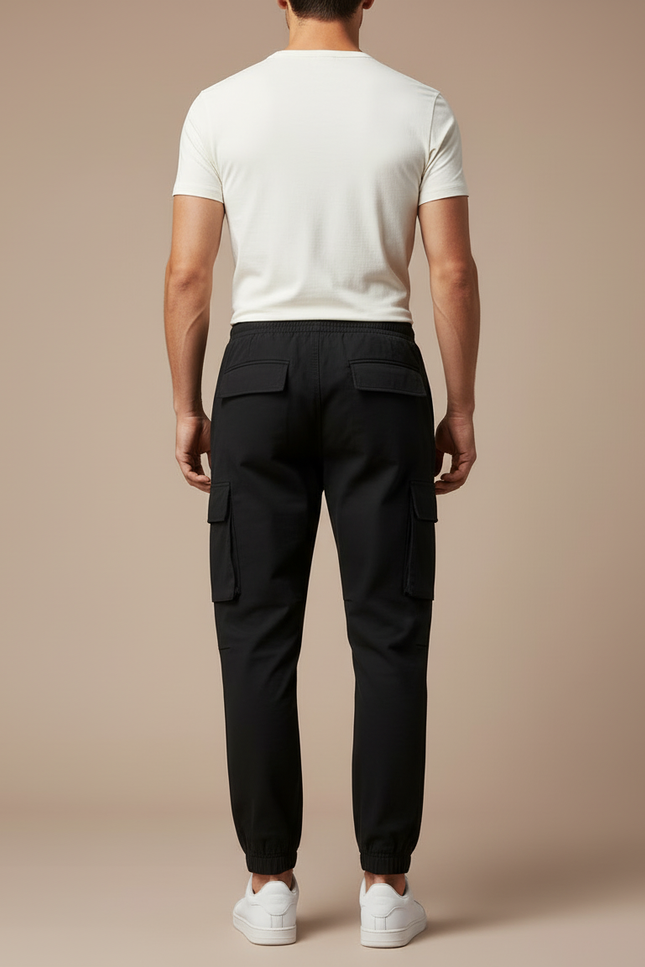 Pantalon Cargo Noir Décontracté Coton Homme Multipoches - vue 2