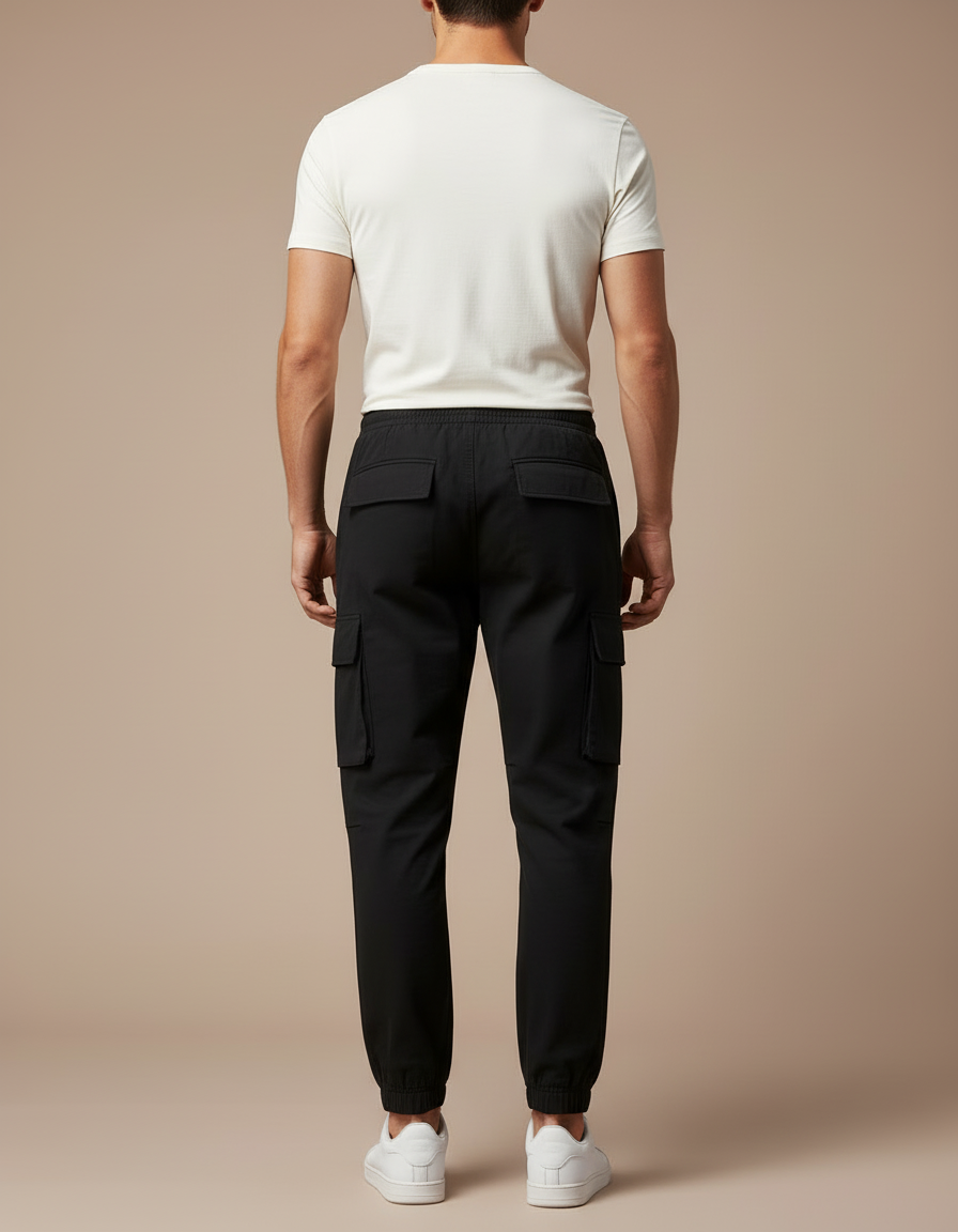 Pantalon Cargo Noir Décontracté Coton Homme Multipoches - vue 2