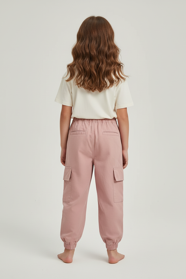 Pantalon Cargo Rose Ample Décontracté Fille Coton - vue 2