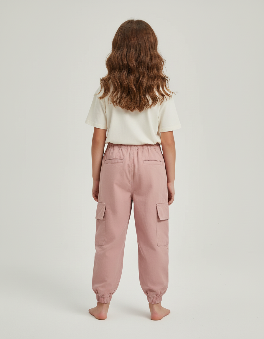 Pantalon Cargo Rose Ample Décontracté Fille Coton - vue 2
