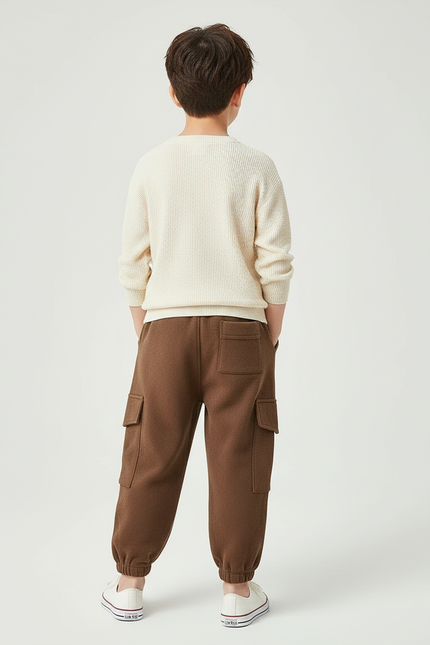 Pantalon Cargo Marron Ample Molleton Enfant Décontracté - vue 2