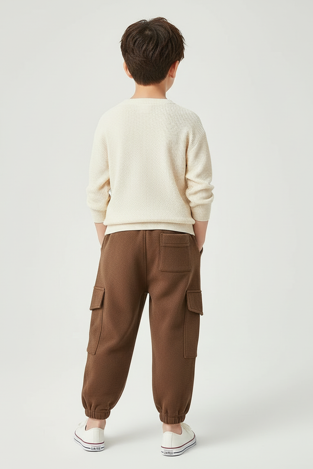 Pantalon Cargo Marron Ample Molleton Enfant Décontracté - vue 2