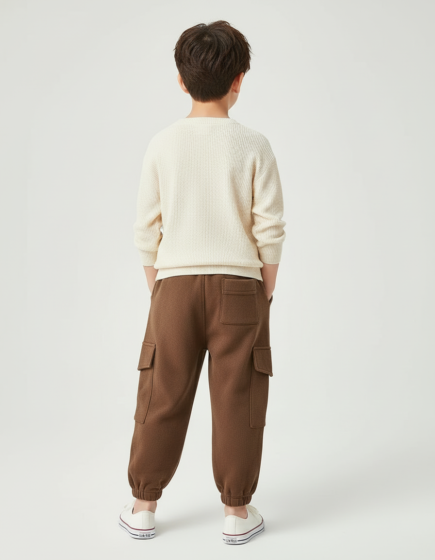 Pantalon Cargo Marron Ample Molleton Enfant Décontracté - vue 2