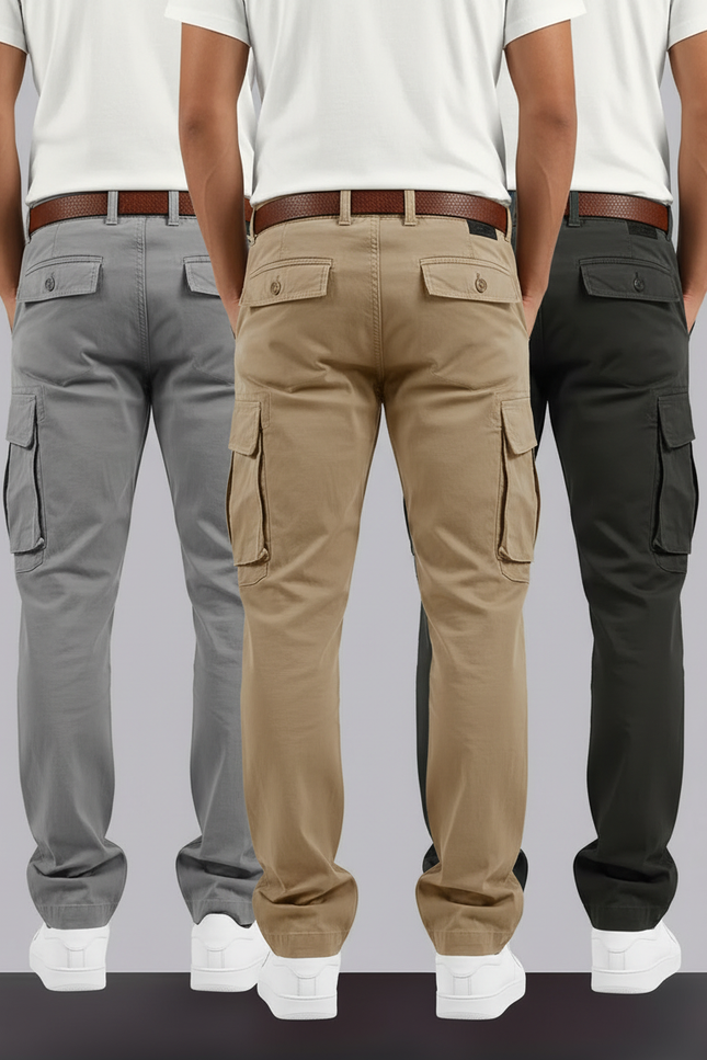 Pantalon Cargo Homme Coton Ample Décontracté Multipoches - Beige - vue 2