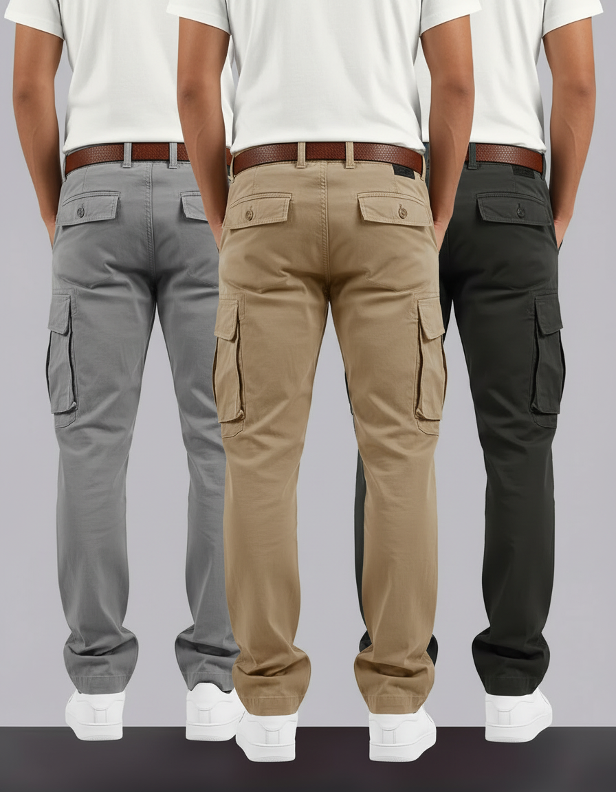 Pantalon Cargo Homme Coton Ample Décontracté Multipoches - Beige - vue 2