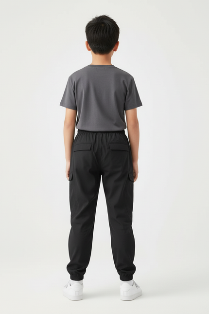 Pantalon Cargo Noir Décontracté Ample Multipoches Enfant - Polyester - vue 2