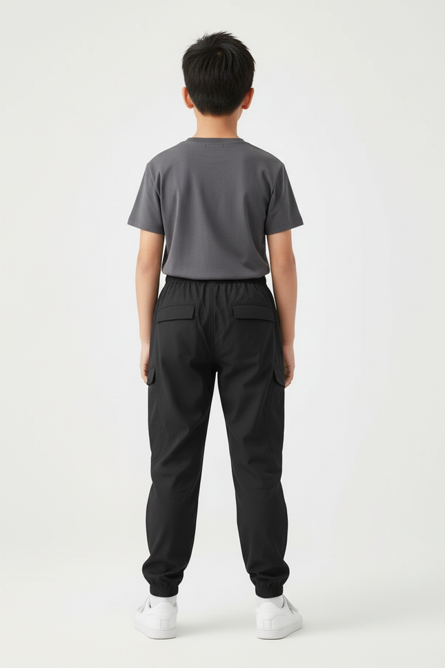 Pantalon Cargo Noir Décontracté Ample Multipoches Enfant - Polyester - vue 2