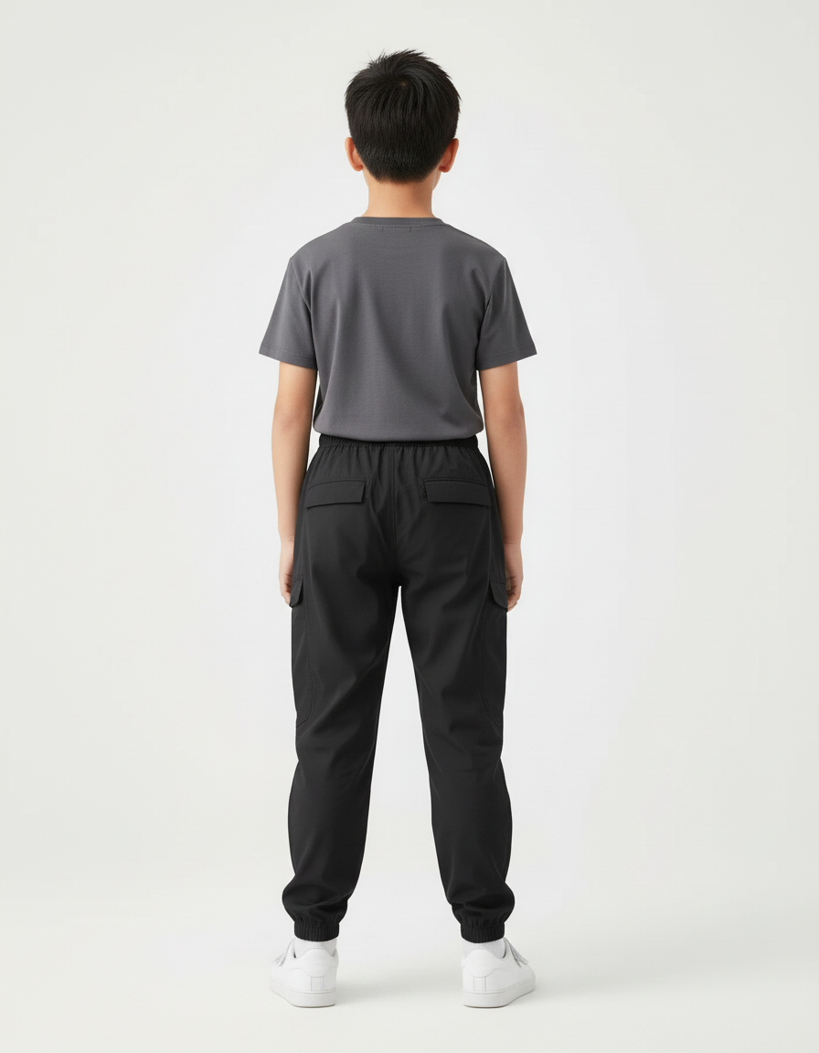 Pantalon Cargo Noir Décontracté Ample Multipoches Enfant - Polyester - vue 2