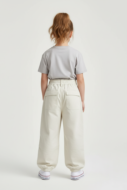 Pantalon Cargo Écru Ample Coton Casual Enfant - Beige Toile - vue 2