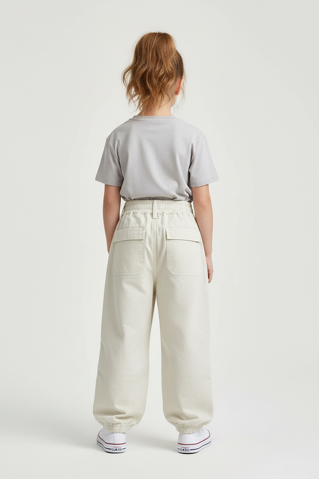 Pantalon Cargo Écru Ample Coton Casual Enfant - Beige Toile - vue 2