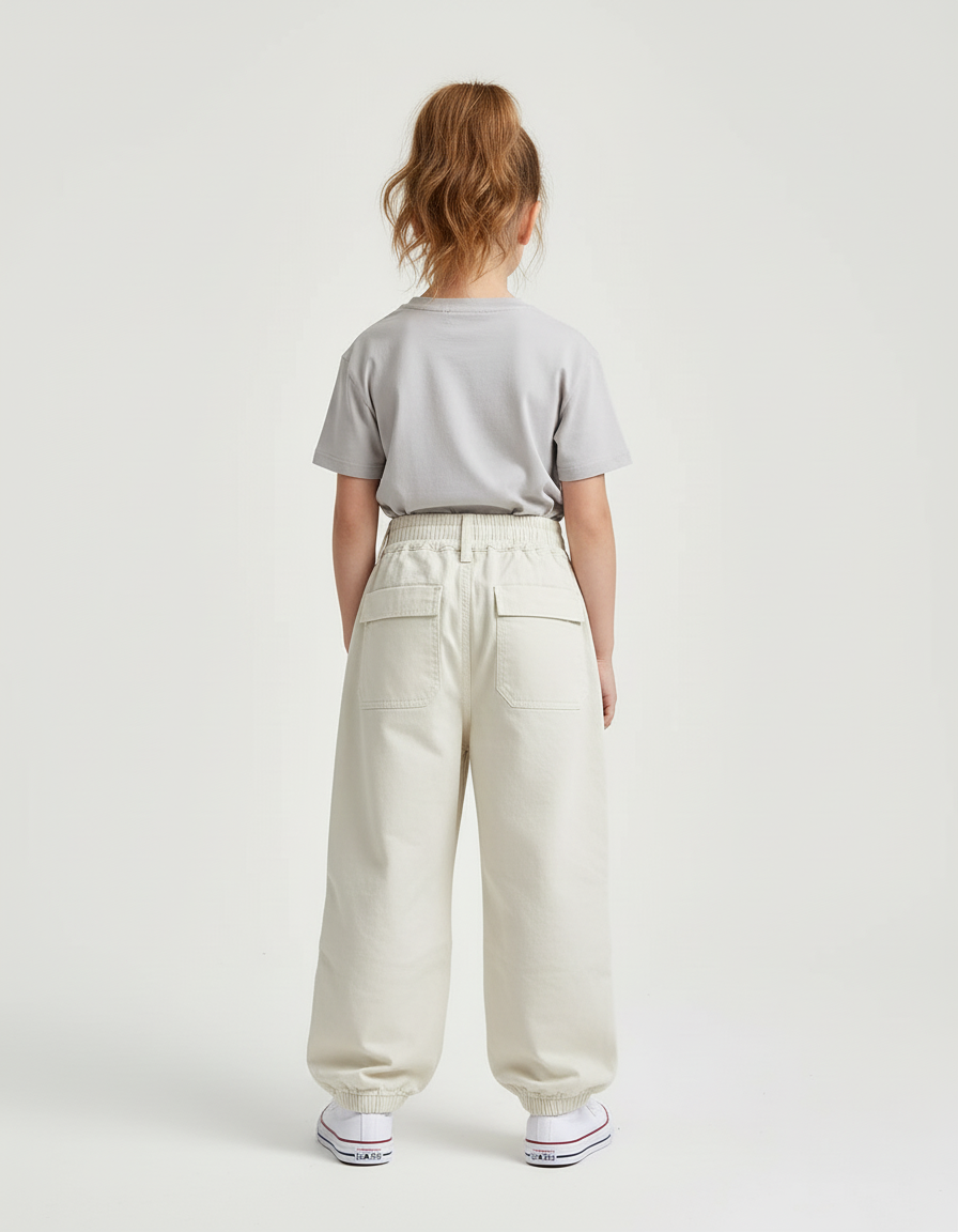 Pantalon Cargo Écru Ample Coton Casual Enfant - Beige Toile - vue 2