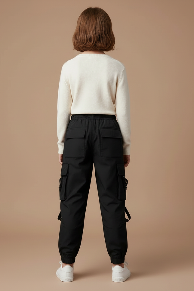 Pantalon Cargo Noir Multipoches Tendance Enfant - Polyester - vue 2