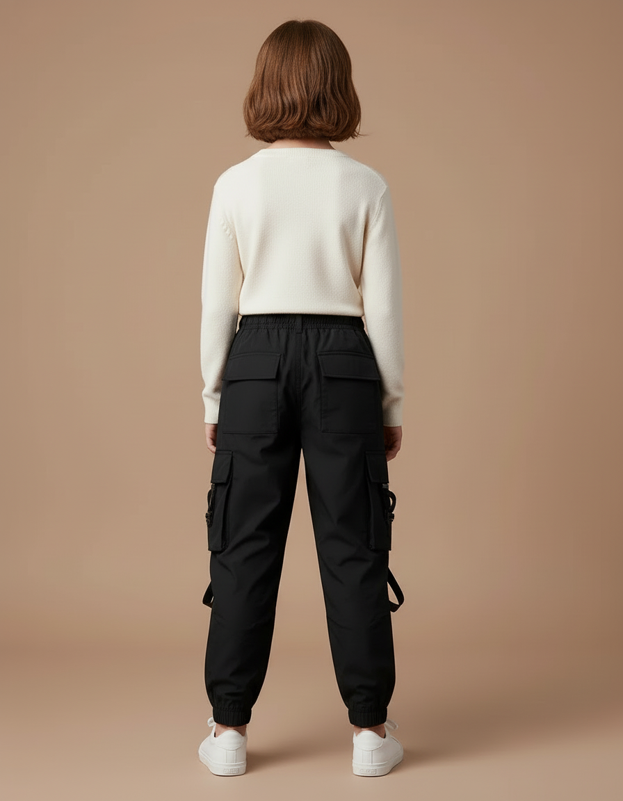 Pantalon Cargo Noir Multipoches Tendance Enfant - Polyester - vue 2