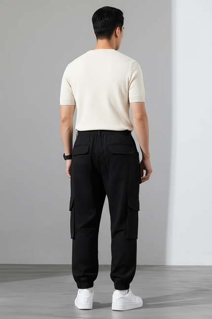 Pantalon Cargo Noir Ample Coton Homme Streetwear - vue 2