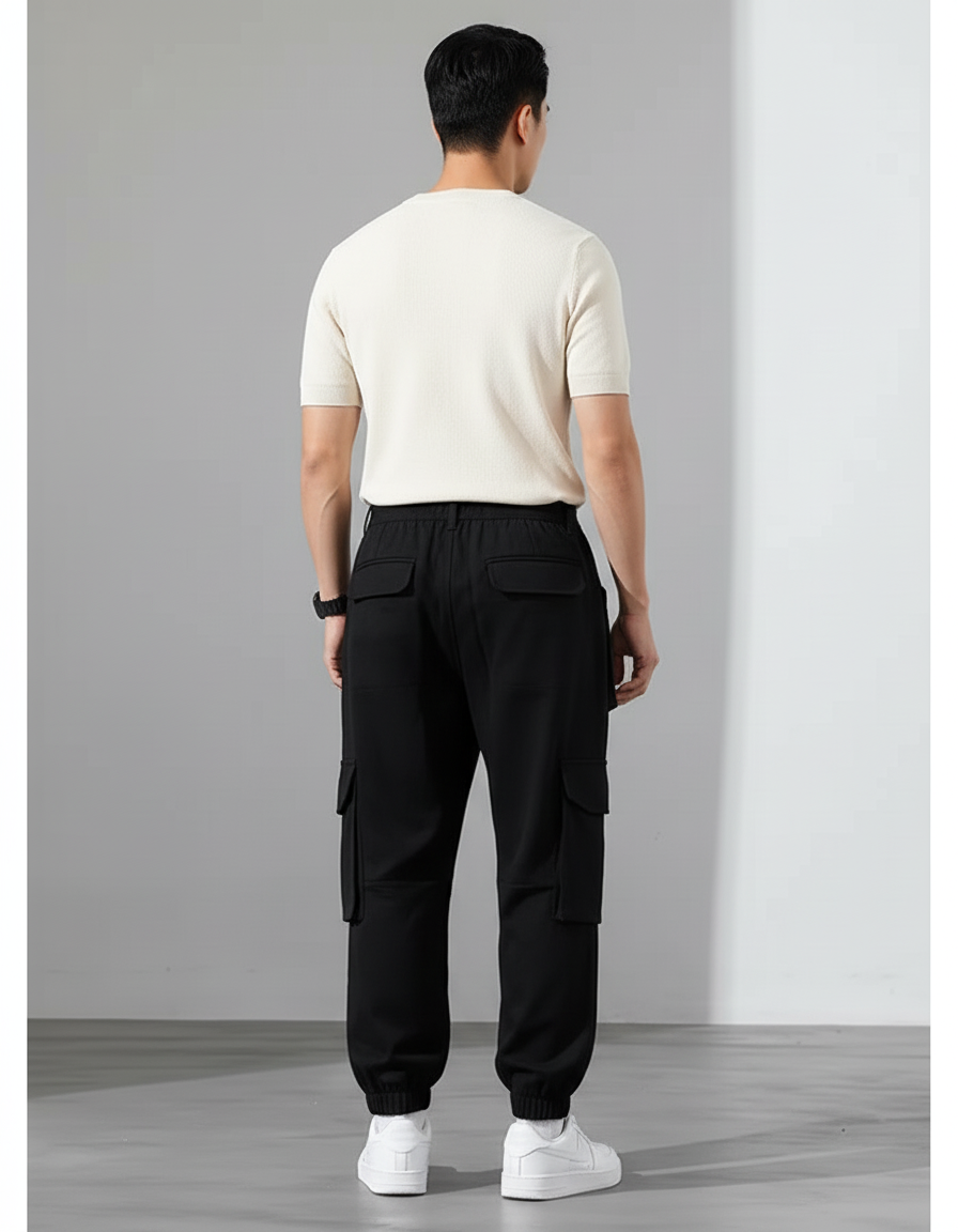 Pantalon Cargo Noir Ample Coton Homme Streetwear - vue 2