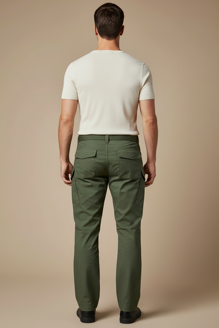 Pantalon Cargo Vert Militaire Décontracté Multipoches Homme - Kaki Toile - vue 2