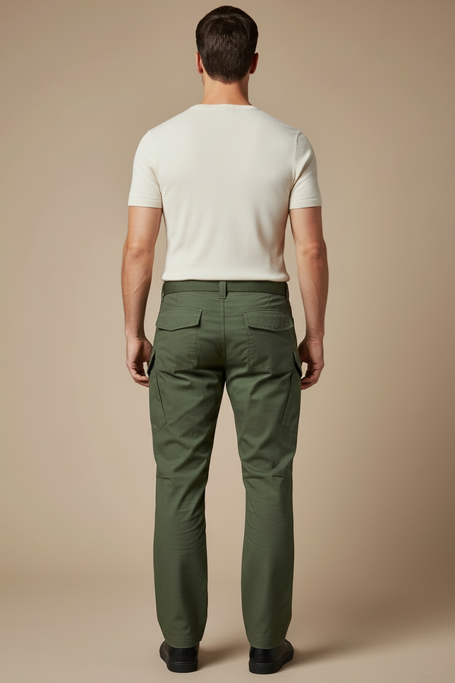 Pantalon Cargo Vert Militaire Décontracté Multipoches Homme - Kaki Toile - vue 2