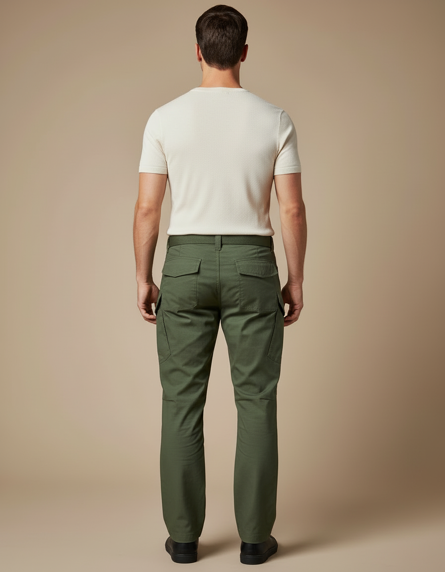 Pantalon Cargo Vert Militaire Décontracté Multipoches Homme - Kaki Toile - vue 2