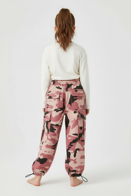Pantalon Cargo Camouflage Rose Ample Fille - Toile - vue 2