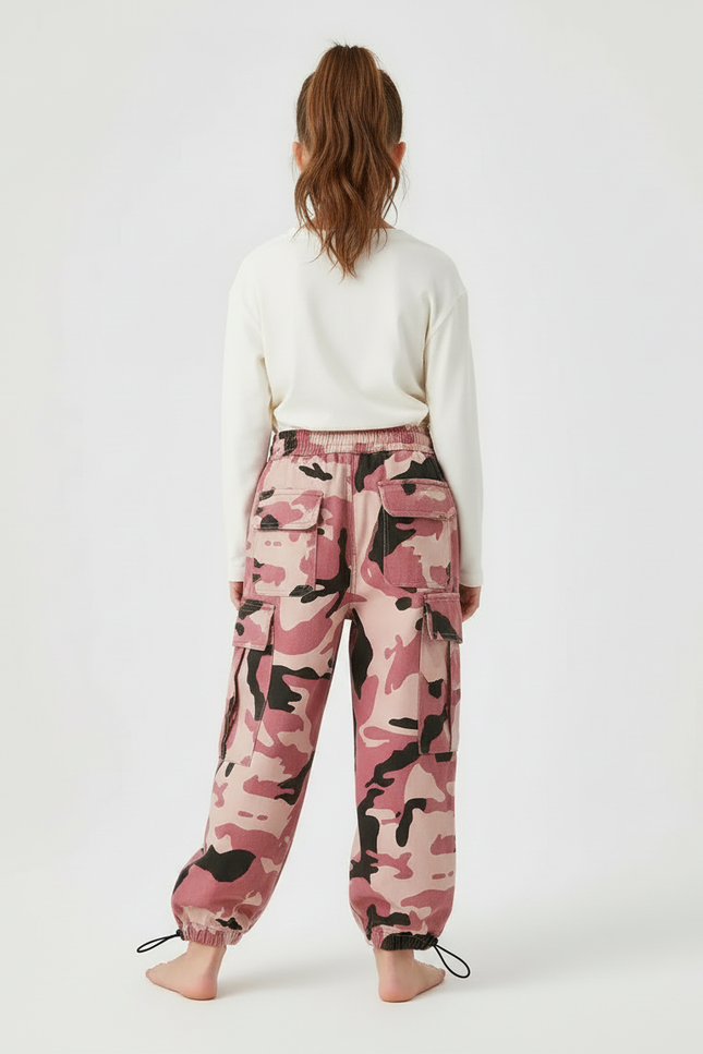 Pantalon Cargo Camouflage Rose Ample Fille - Toile - vue 2