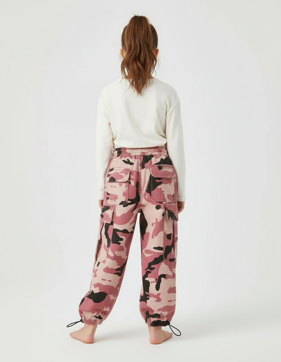 Pantalon Cargo Camouflage Rose Ample Fille - Toile - vue 2