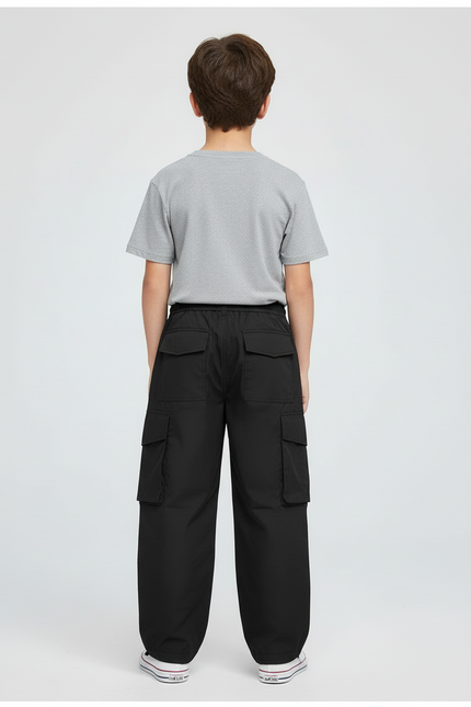 Pantalon Cargo Noir Ample Décontracté Enfant Léger - Polyester - vue 2