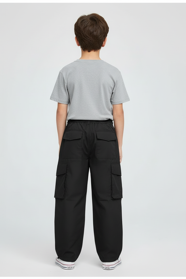 Pantalon Cargo Noir Ample Décontracté Enfant Léger - Polyester - vue 2