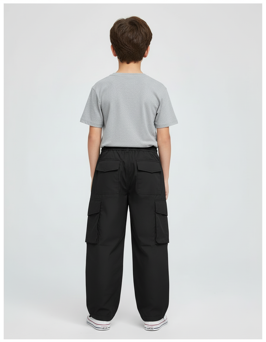 Pantalon Cargo Noir Ample Décontracté Enfant Léger - Polyester - vue 2