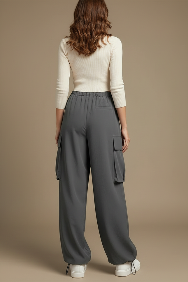 Pantalon Cargo Gris Ample Décontracté Fluide Femme - Polyester - vue 2