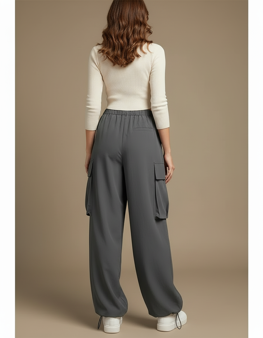 Pantalon Cargo Gris Ample Décontracté Fluide Femme - Polyester - vue 2
