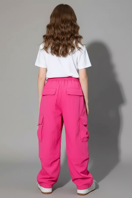 Pantalon Cargo Rose Ample Multipoches Streetwear Fille - Polyester - vue 2