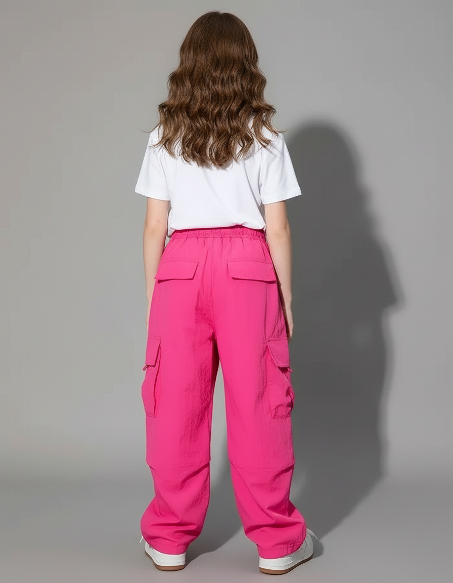 Pantalon Cargo Rose Ample Multipoches Streetwear Fille - Polyester - vue 2