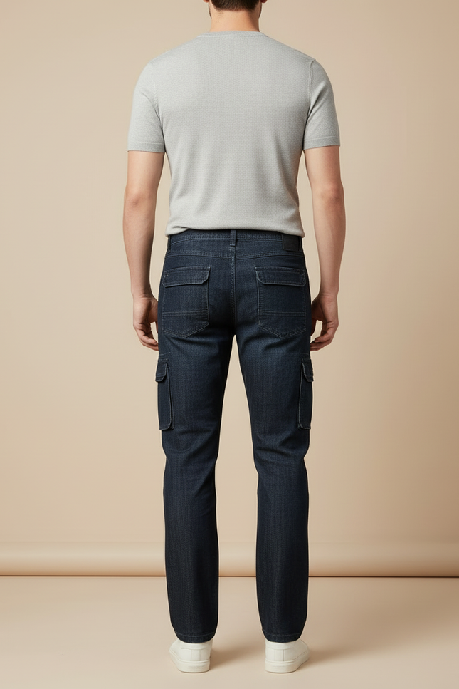 Pantalon Cargo Jean Bleu Multipoches Décontracté Homme - Marine - vue 2