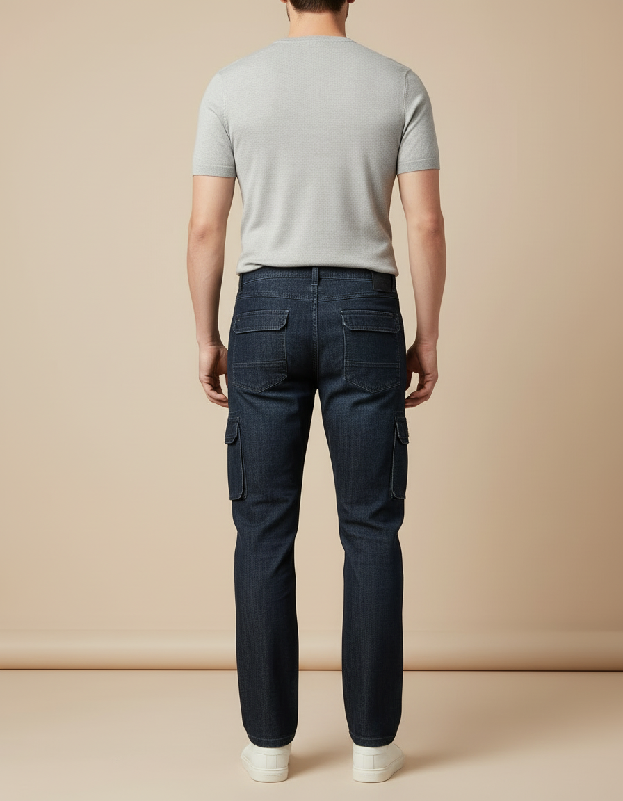 Pantalon Cargo Jean Bleu Multipoches Décontracté Homme - Marine - vue 2