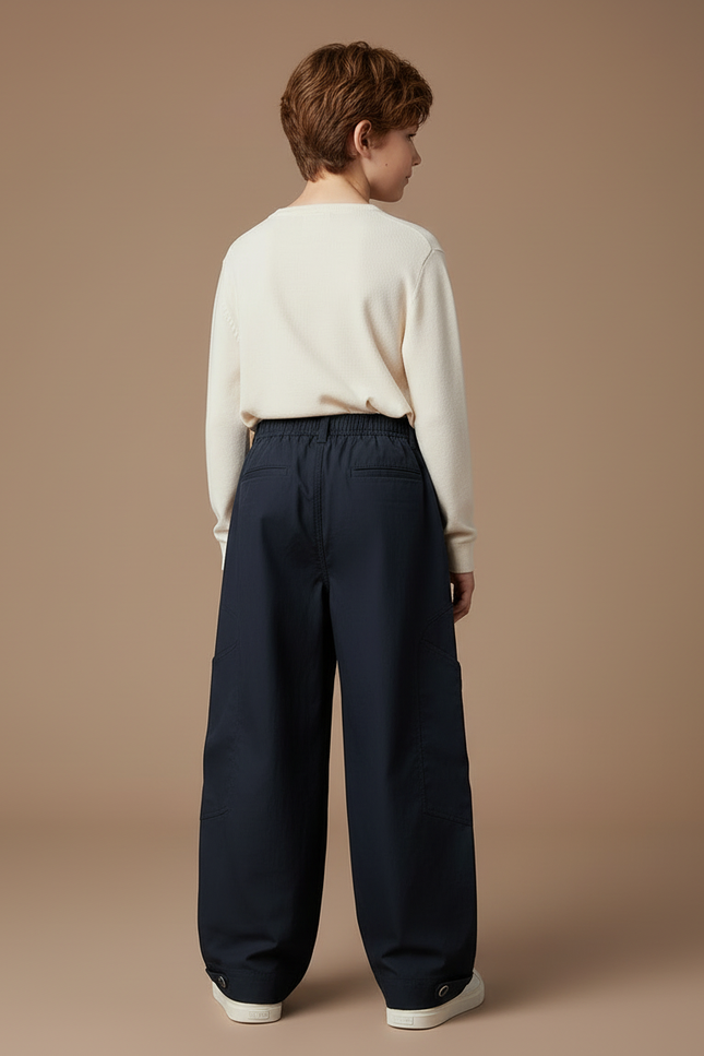 Pantalon Cargo Ample Noir Multipoches Décontracté Enfant - Marine Toile - vue 2