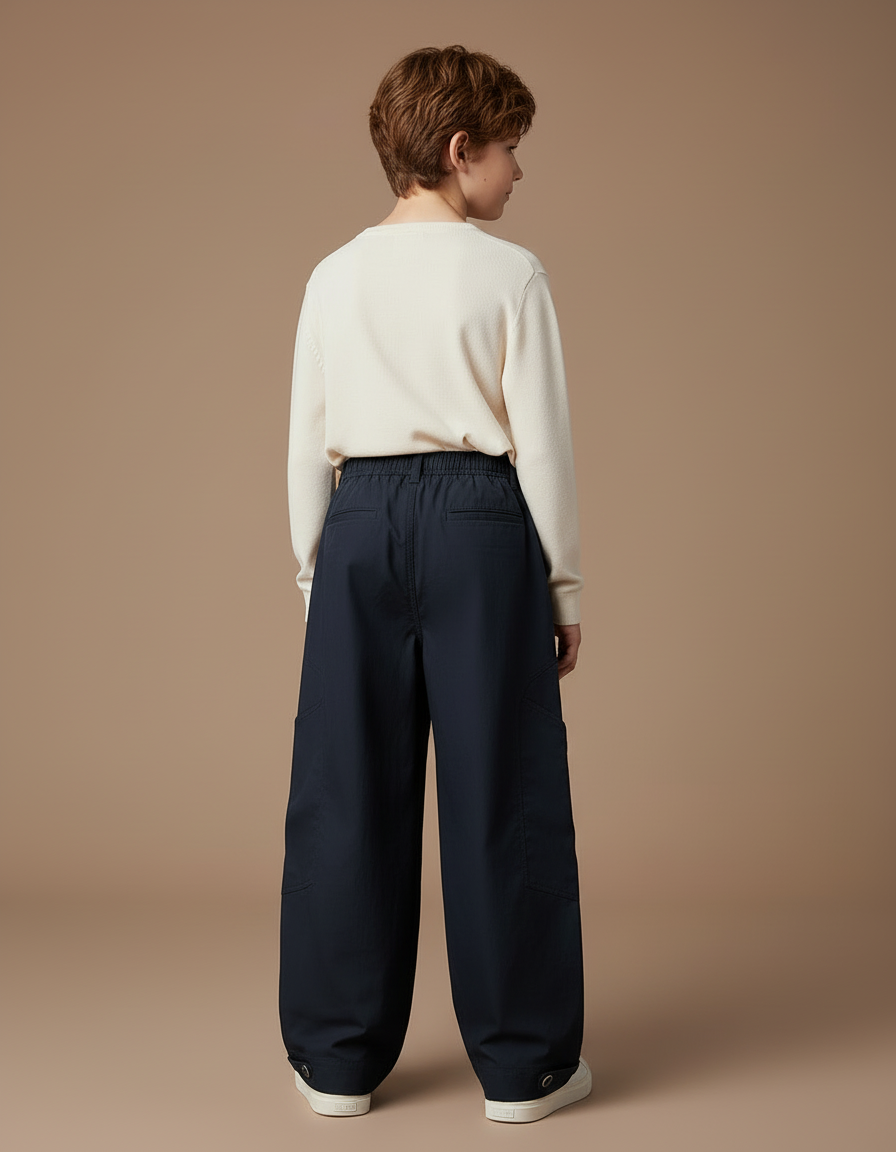 Pantalon Cargo Ample Noir Multipoches Décontracté Enfant - Marine Toile - vue 2