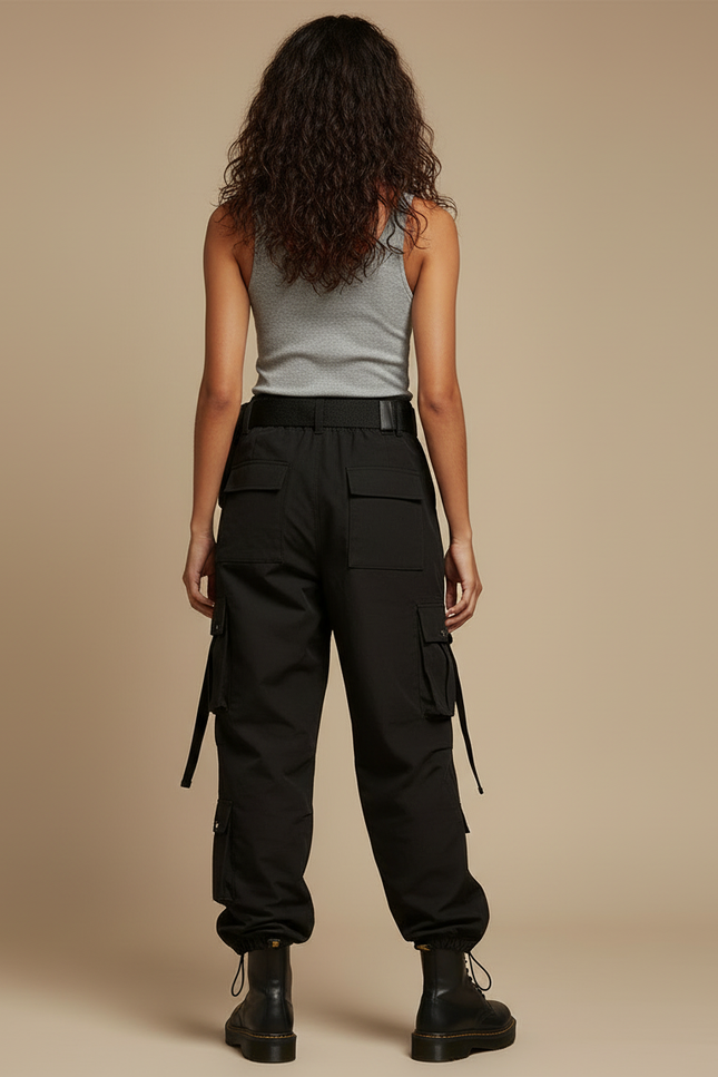 Pantalon Cargo Noir Découpes Amovibles Streetwear Femme - Toile - vue 2